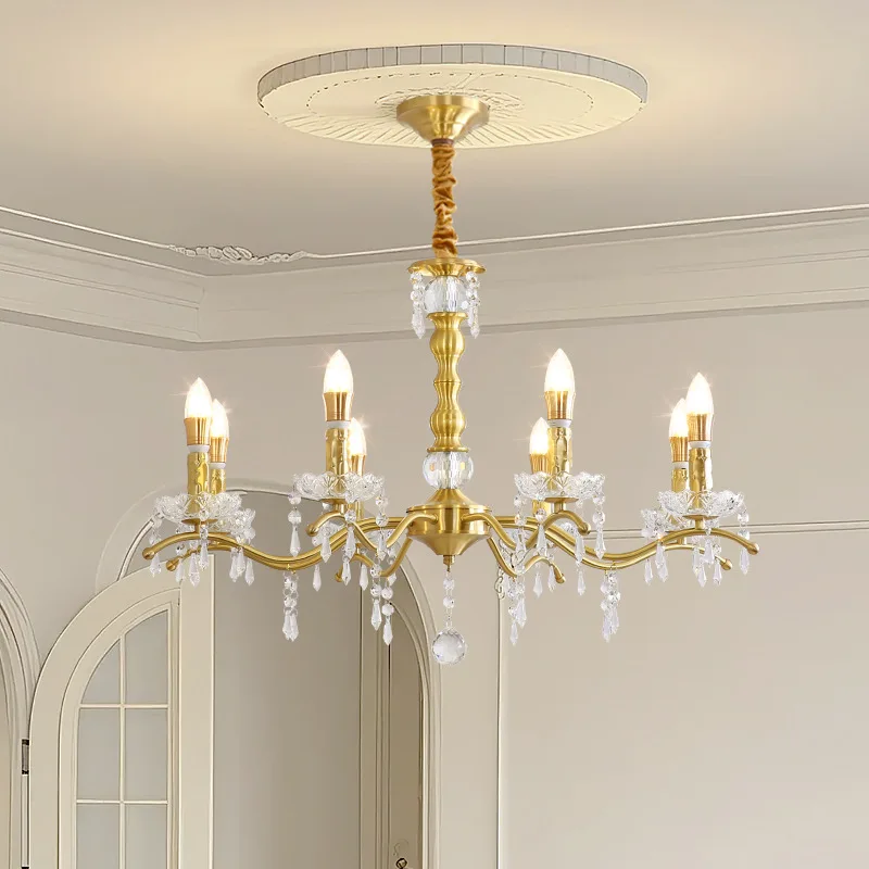 All copper American candle crystal lamp retro French living room lamp light luxury bedroom cloakroom dining room court chandelie