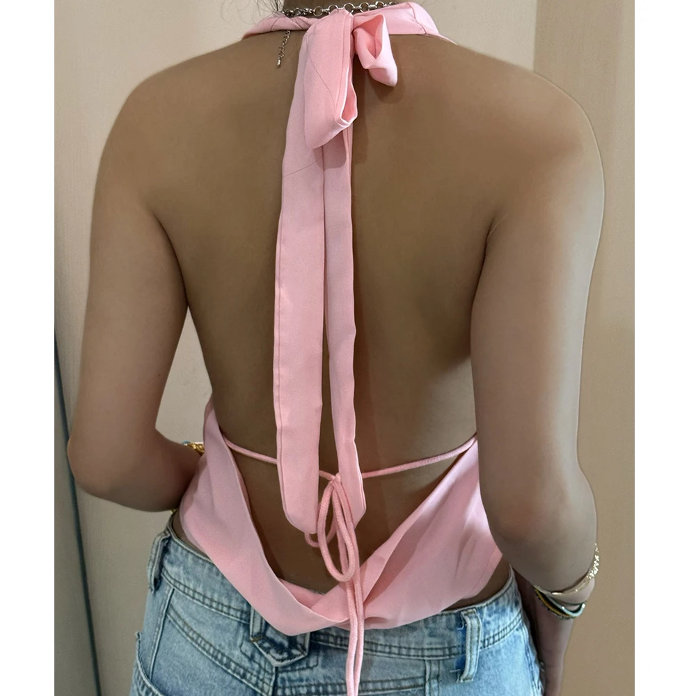 المرأة الصيف y2k خمر مثير الرسن التعادل متابعة الدبابات المحاصيل القمم الصلبة أكمام عارية الذراعين ضمادة عادية سليم أنيقة كاميس سترة