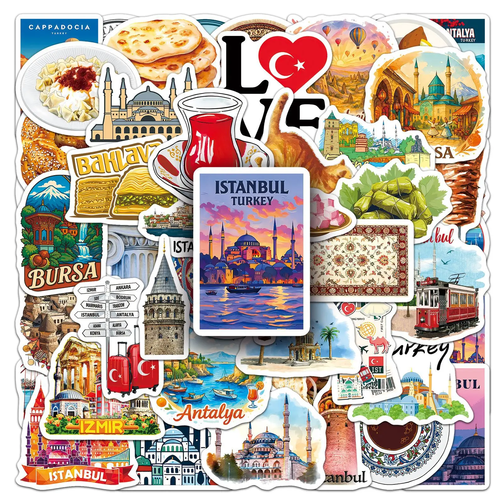 

50PCS Turkey Travel Stickers Waterproof Istanbul Cappadocia Decals for Scrapbook Laptop Luggage DIY Crafts