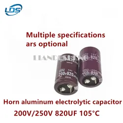 Capacitor eletrolítico de alumínio do chifre de touro, 200V, 820UF, 820UF, 250V, 22x40, 25x45, 30x30, 1PC