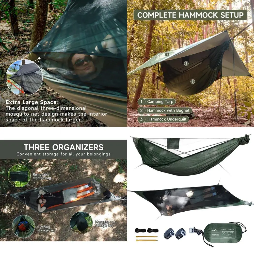 

11ft Lightweight Camping Hammock with Detachable Mesh Net and Ridgeline, Portable for Hiking & Backpacking