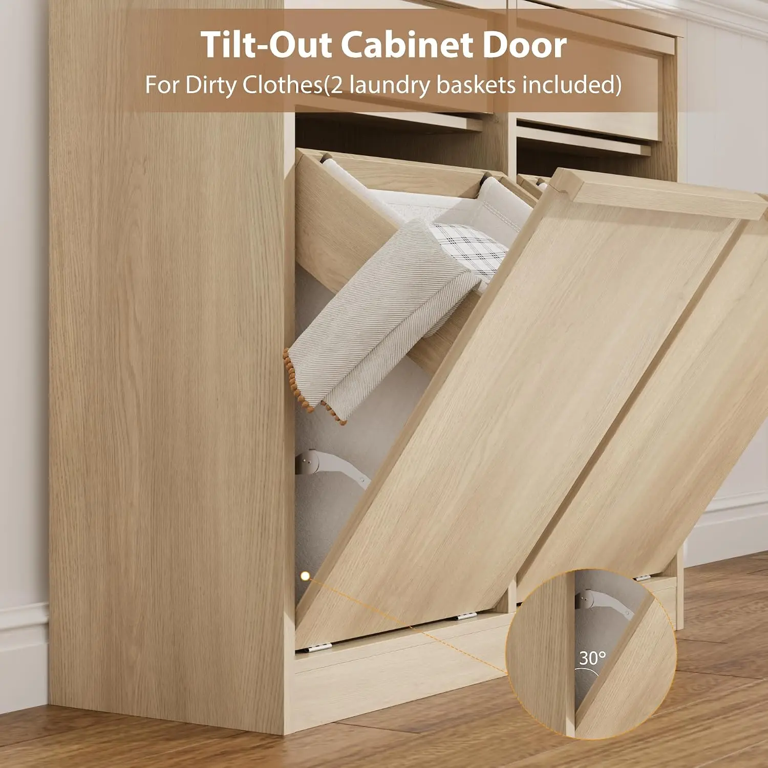 Double Tilt Out Laundry Hamper Kitchen Trash Can Cabinet Wooden Storage Organizer Bathroom Bedroom, Customized