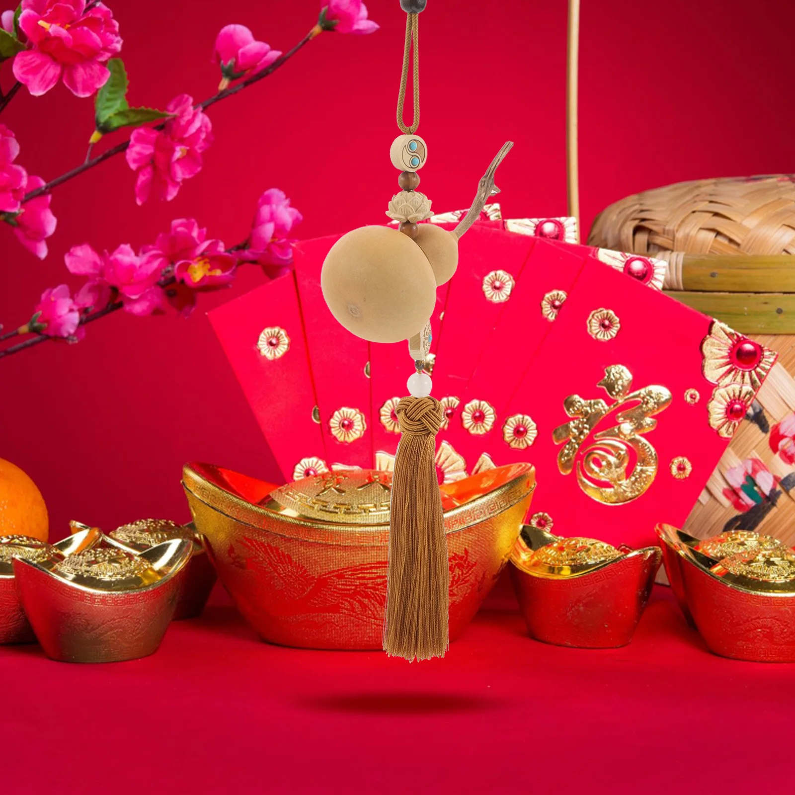 

Natural Gourd Lotus Rearview Mirror Car Hanging Charm Chinese Style Car Decor Lucky Gourd Pendant Automotive Interior Decoration