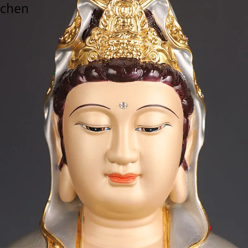 Cz1 enamel gilt guanyin buddha statue for home worship, pure copper guanyin statue, avalokitesvara bodhisattva ornament