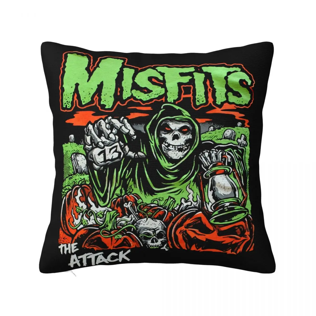 Misfits The Attack Green Skeleton Mens Black S 4Xl P1215 Humor Breathable On Sale Streetwear Rock Pillow Case