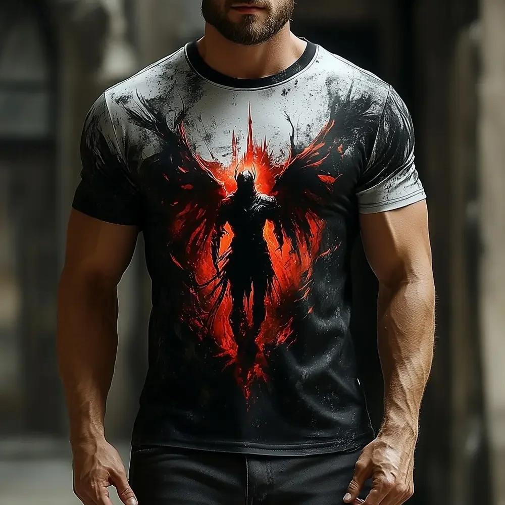 Angel Printed Men's and Women's Casual Short Sleeve T-Shirt Round Neck Fashion Trend Super Cool Men's Daily New Clothing