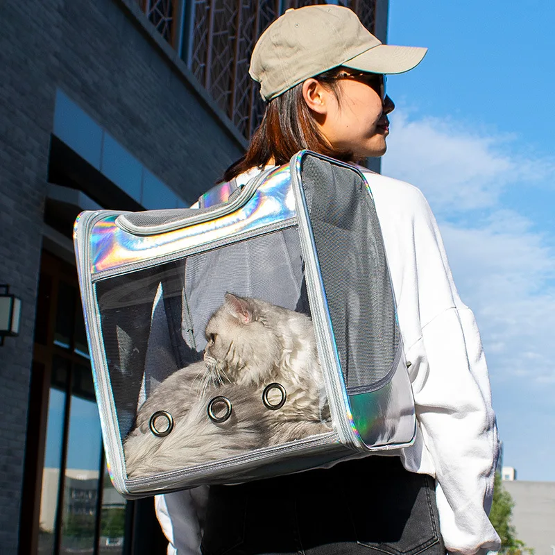 Large Space Transparent Pet Backpack, Portable Breathable Clear Cat Carrier Backpack Outdoor Travel Cat Shoulder Bag