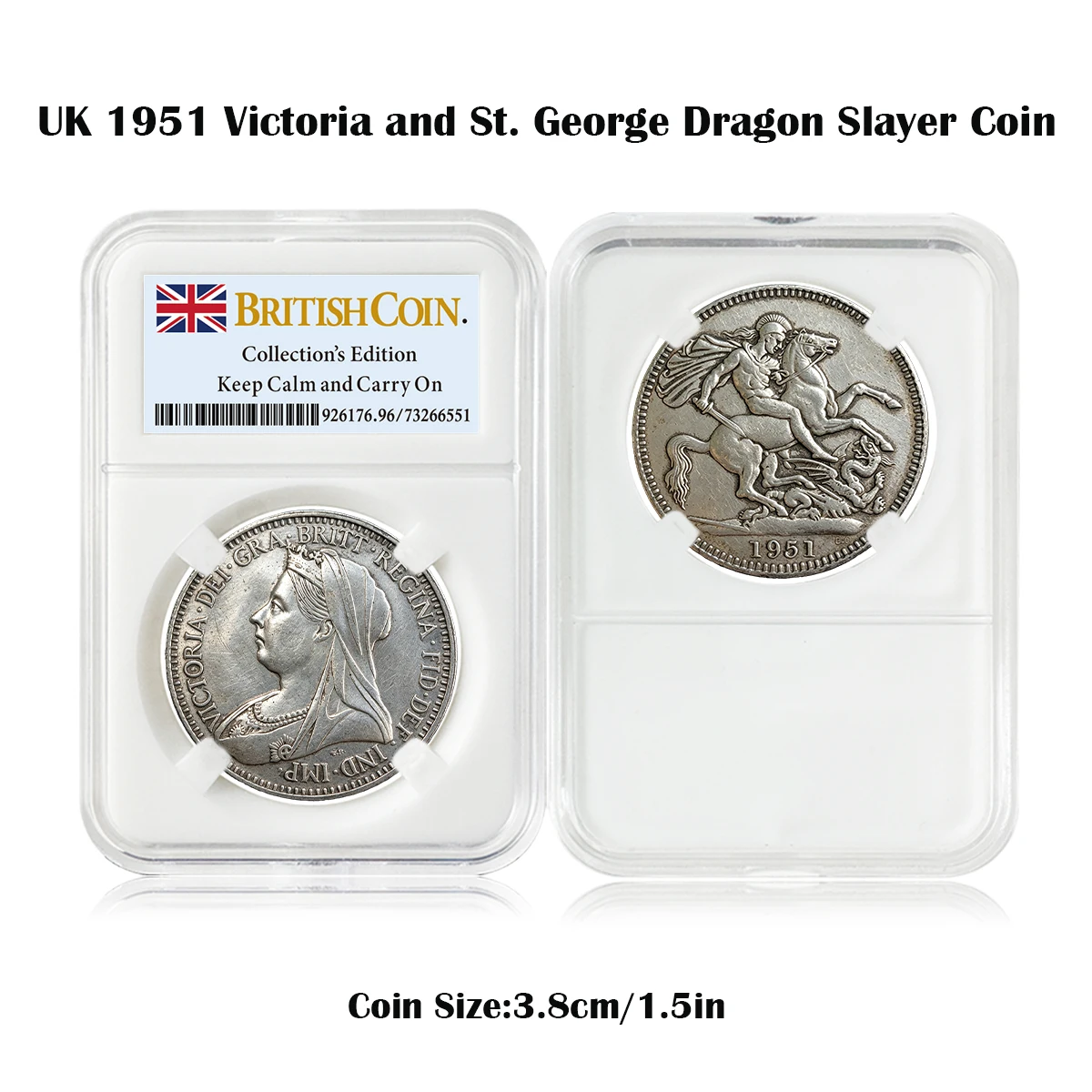 Moneda réplica de la corona de Victoria y San Jorge de 1951 del Reino Unido, chapada en plata antigua, reproducción perfecta para coleccionistas de historia.