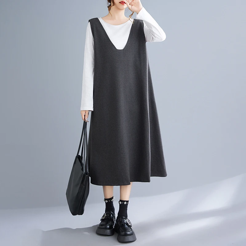 

Осень-зима Thiened Длинная двусторонняя жилетка с v-образным вырезом Высококачественная однотонная повседневная юбка трапециевидной формы