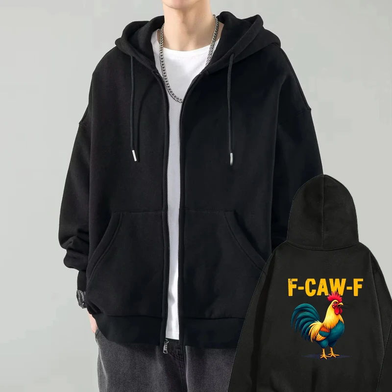 

Мужская куртка с капюшоном Черная F Caw F Повседневная уличная толстовка с принтом петуха для повседневной носки и активного отдыха