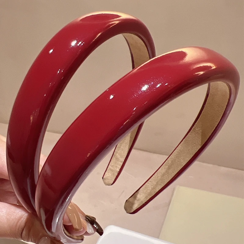 Vintage Red Leather Sponge Headband for Woman Fashion Temperament Hair Hoop Wash Face Hair Band Party Hair Accessories Gift