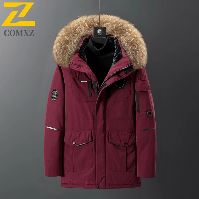 

COMXZ Men Down Jacket 2025 Fashion Outdoor Skiing Thickened Warm Puffer Coat Detachable Hooded Travel Windproof Winter Parka