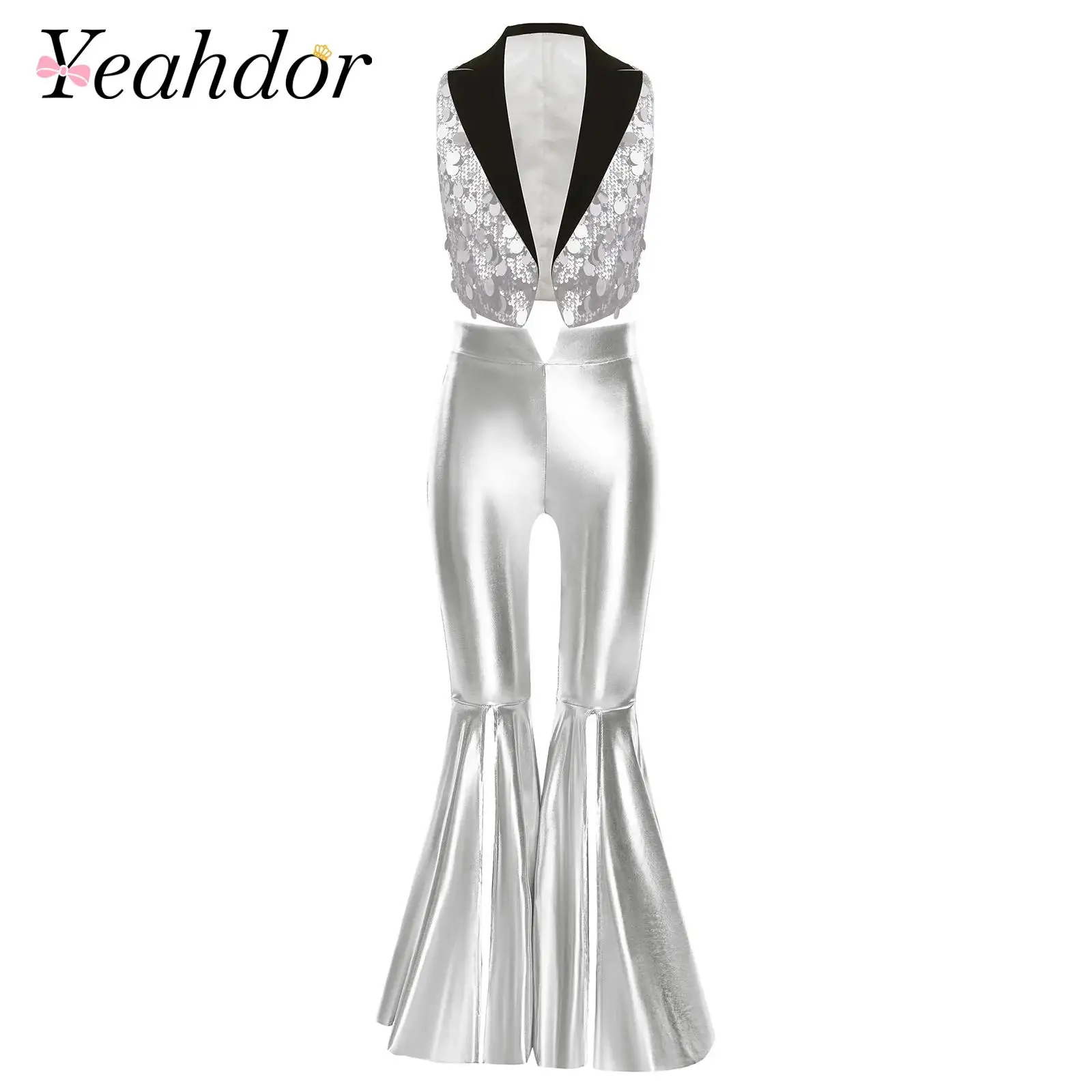 

Kids Girls Hip Hop Jazz Prom Dance Costumes Glitter Sequin Party Outfit 80s 70s Disco Costume Teens Stage Perrformance Clothes