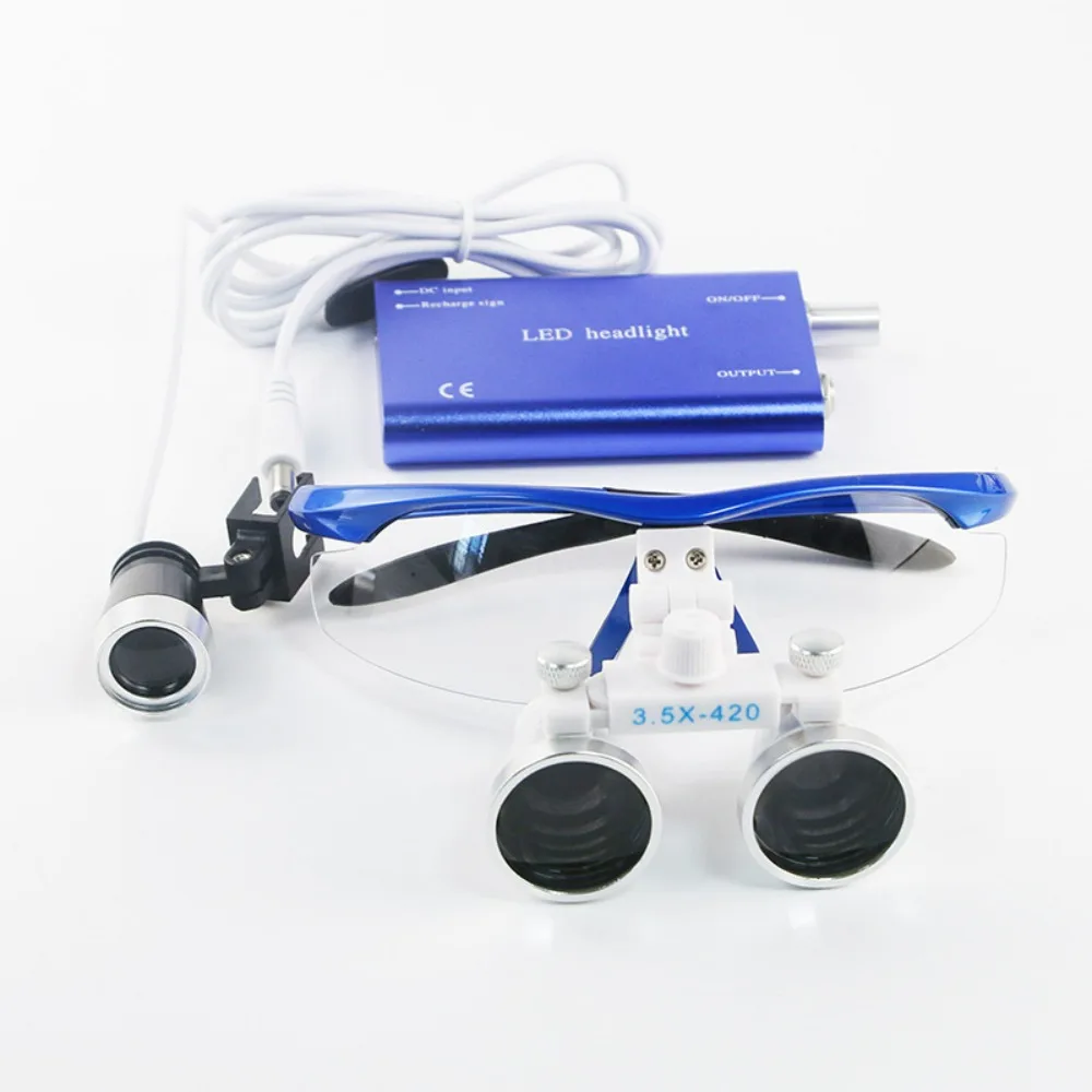 

2.5X/3.5X Dental Loupes Headlamp Magnifying Glass Glasses LED Light Binocular Brightness Spot Adjustable 5W Iron Clip Lab