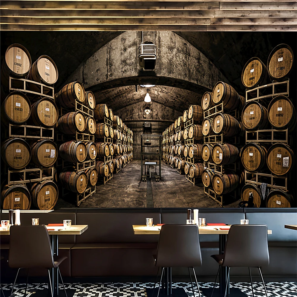Custom 3D wallpaper mural retro nostalgic wooden bar barrel winery background wall paper home decoration waterproof wall sticker
