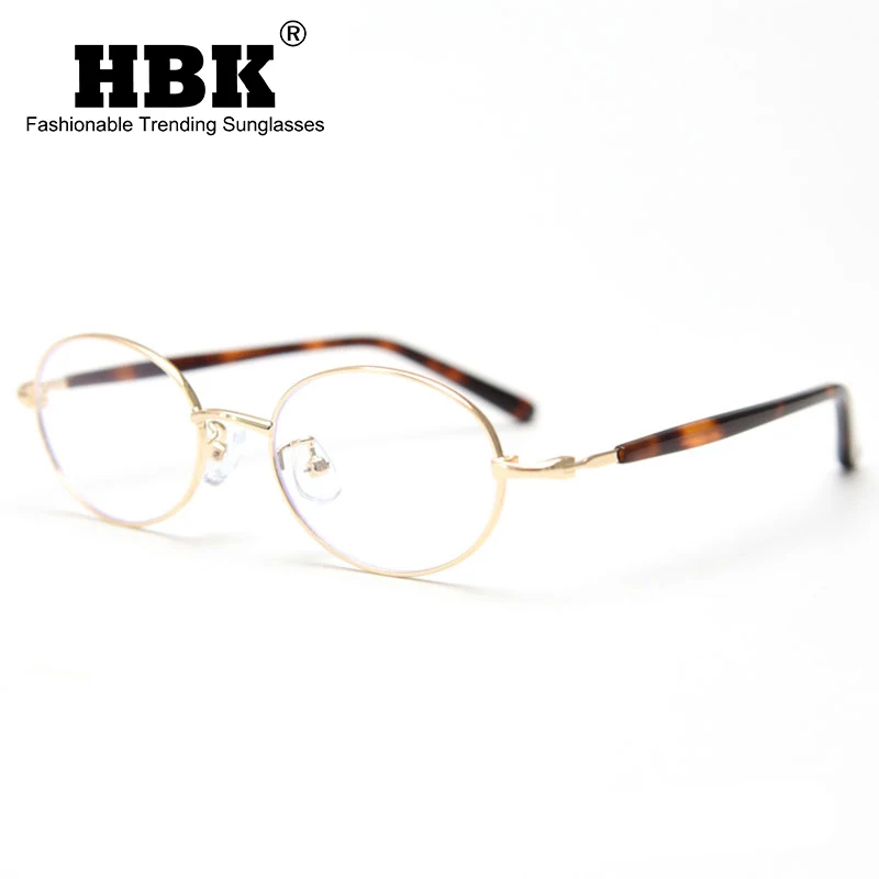 HBK Retro Oval Small Optical Glasses Frame Men Metal Glasses Frames Flat Women Light High-Quality Reading Computer Eyewear