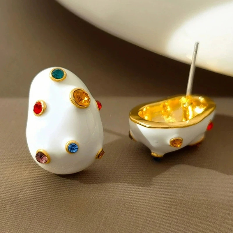 

Романтичные белые эмалевые серьги с цветными стразами для женщин, изысканные элегантные серьги-гвоздики в форме капли, украшения для вечеринок в стиле кэнди