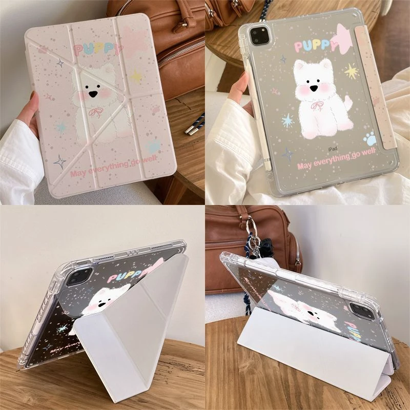 Cute Pink puppy Tablet Case For iPad Pro 11 12.9 13 A16 M2 M4 M3 M5 Shell 8.3 9.7 10.2 5/6/7/8/9/10/11th Mini Air 3 4 5 6 Cover