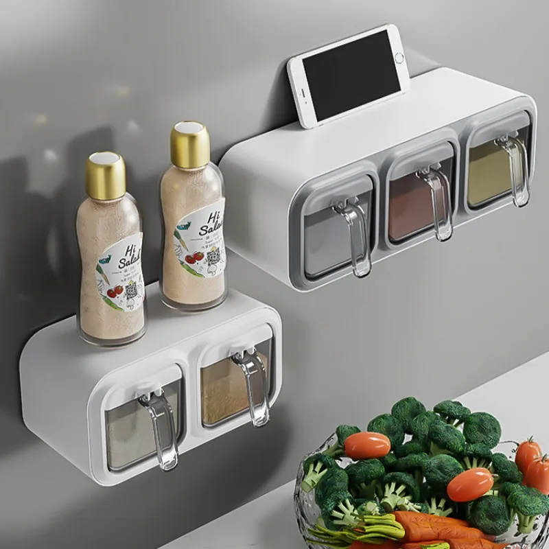 Kitchen Seasoning Box Wall Mounted Organizer Boxes Condiment Door Storage and Organization Jars for Spices Home Gadgets & Garden