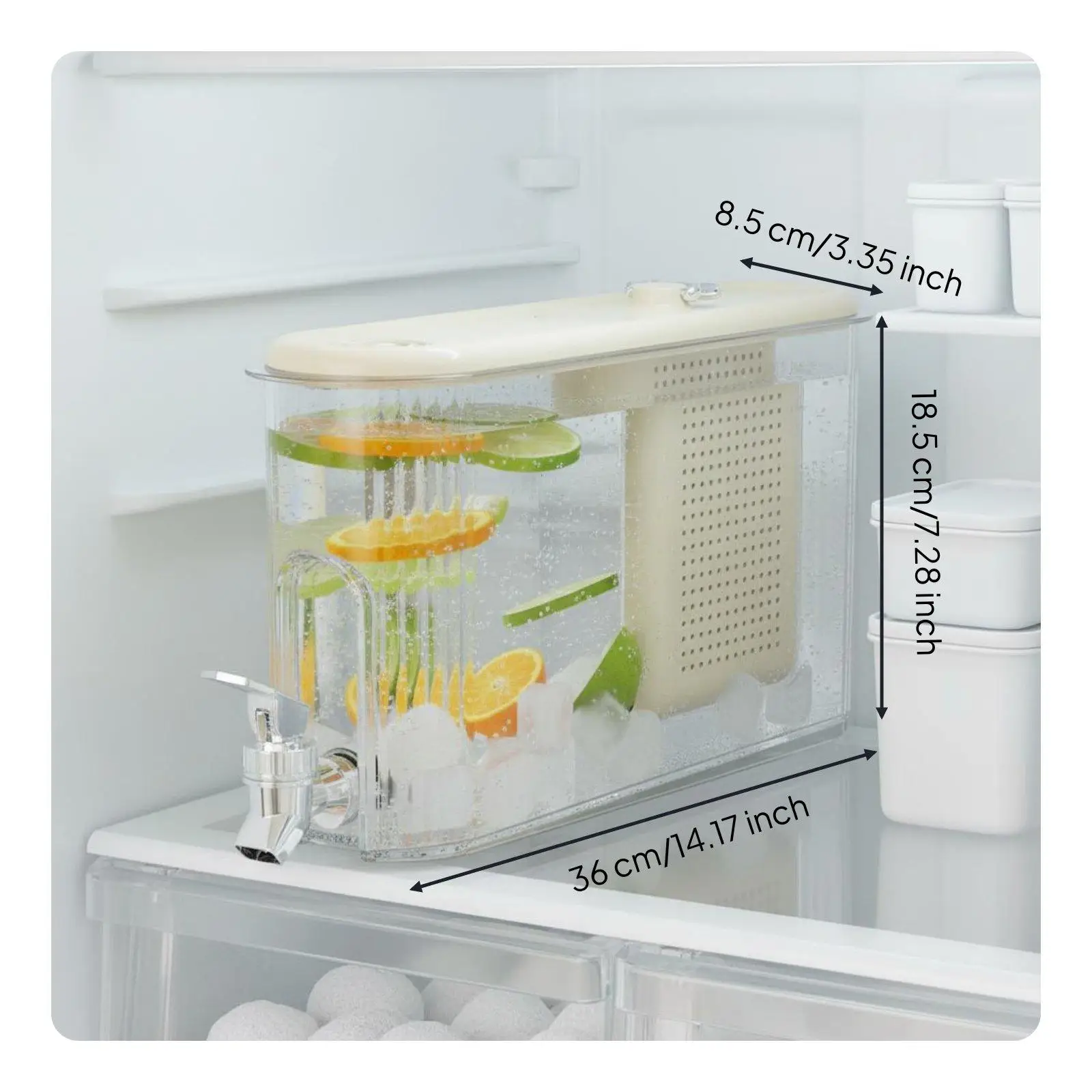 Household Beverage Container with Spigot and Strainer Basket for Drink Serving for Kitchen Refrigerator and Party Events