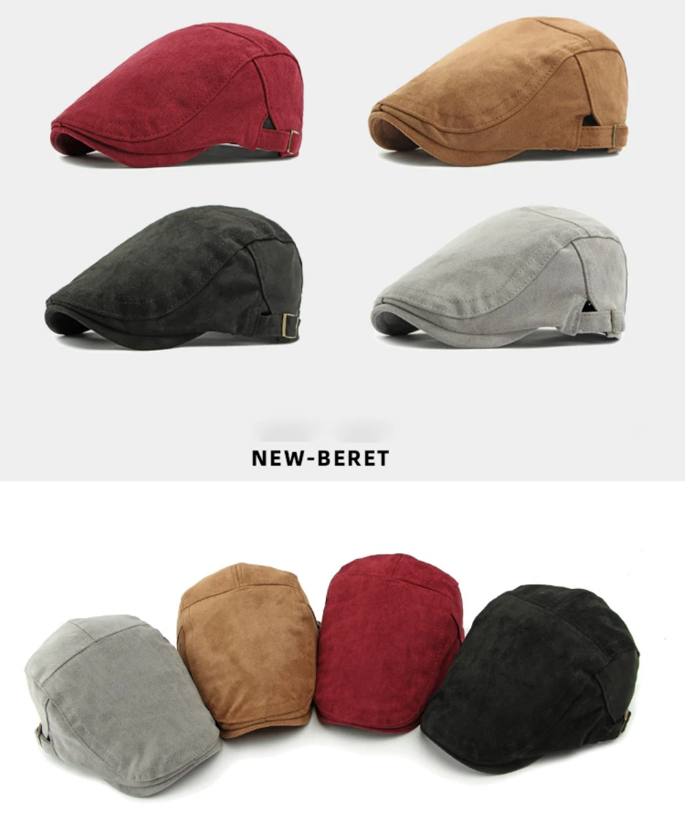 HT4954 Retro-Künstler-Maler-Baskenmütze aus Wildleder, verstellbare Ivy-Flatcap für Herren und Damen, Frühling, Herbst, Winter, Baskenmützen – Detail 1