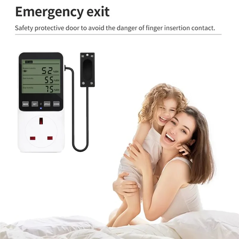 B98A-Humidity Controller Outlet 230V 13A Digital Thermostat Humidity Sensor 20- 95%RH UK Plug