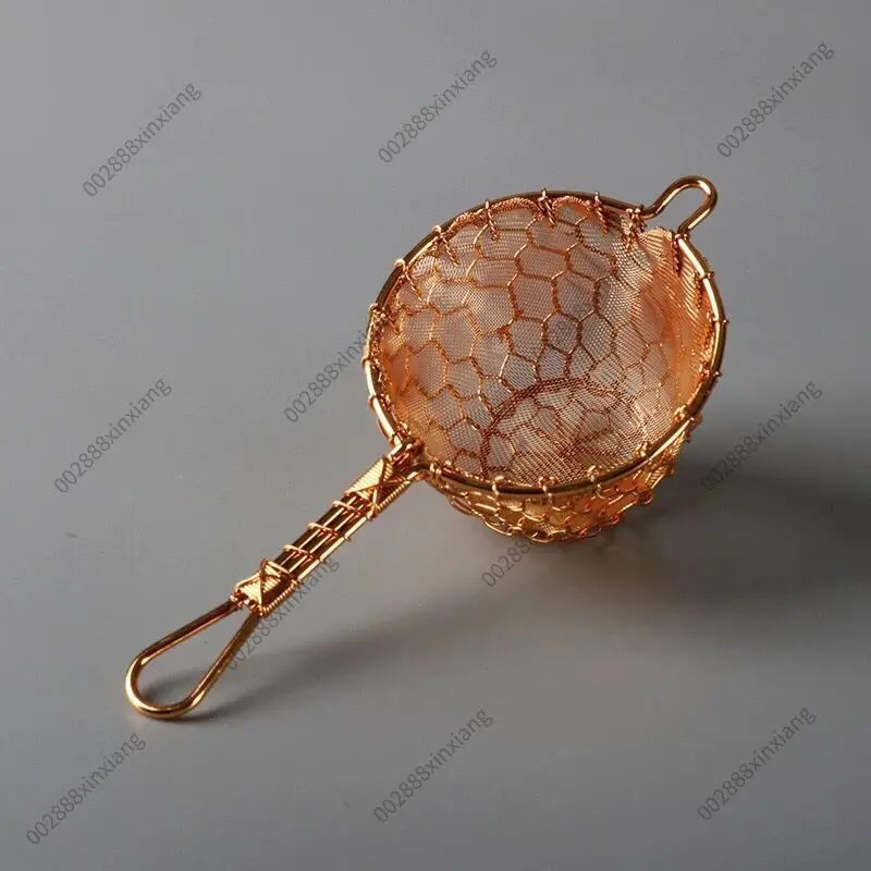 Japanese Style Pure Copper Tea Strainer Hand Woven Gold Mesh Silver Gilded Tea Filter Tea Ware Accessories