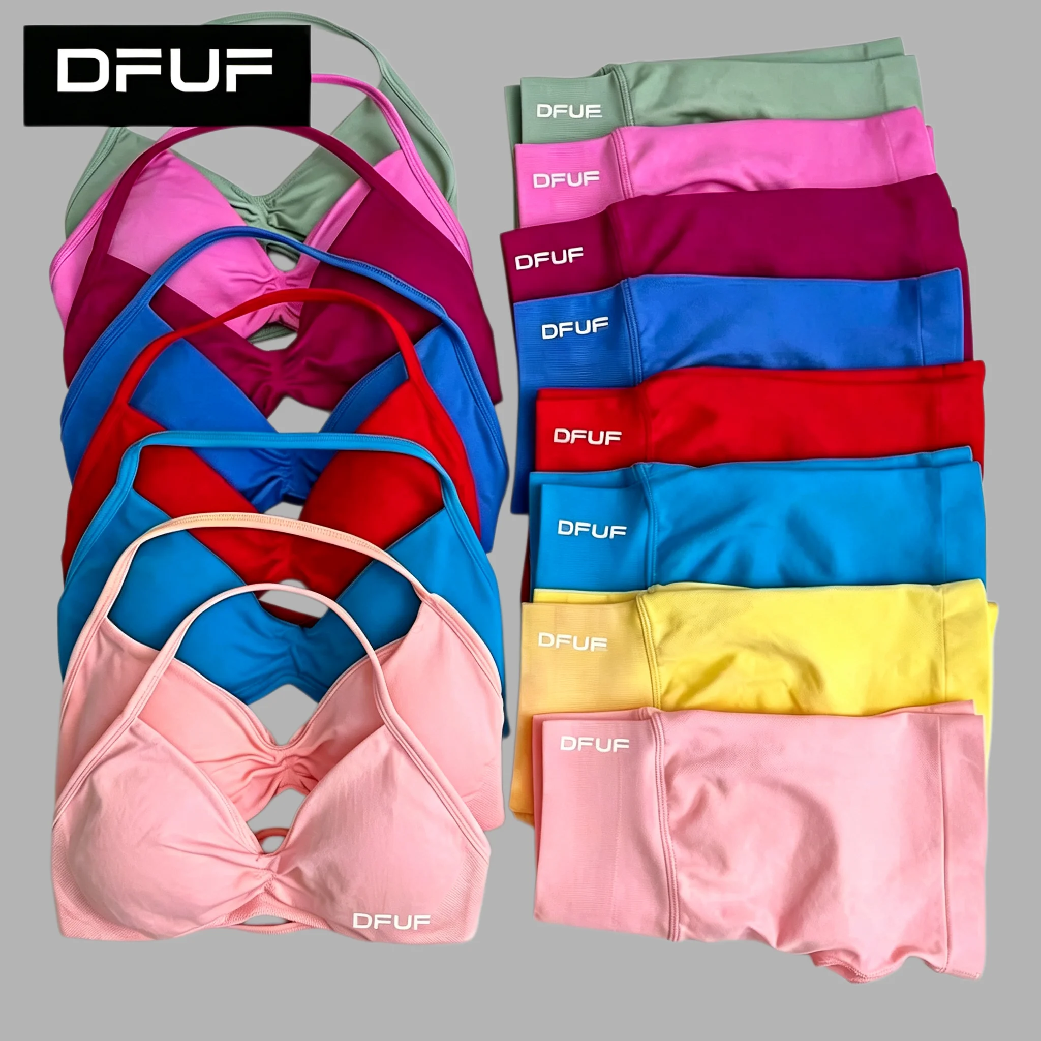 DFUF Women Yoga Fitness Set 2Pcs Seamless Push Up Sports Bra High Stretch Breathable Leggings Pilates Gym Workout Training Suit
