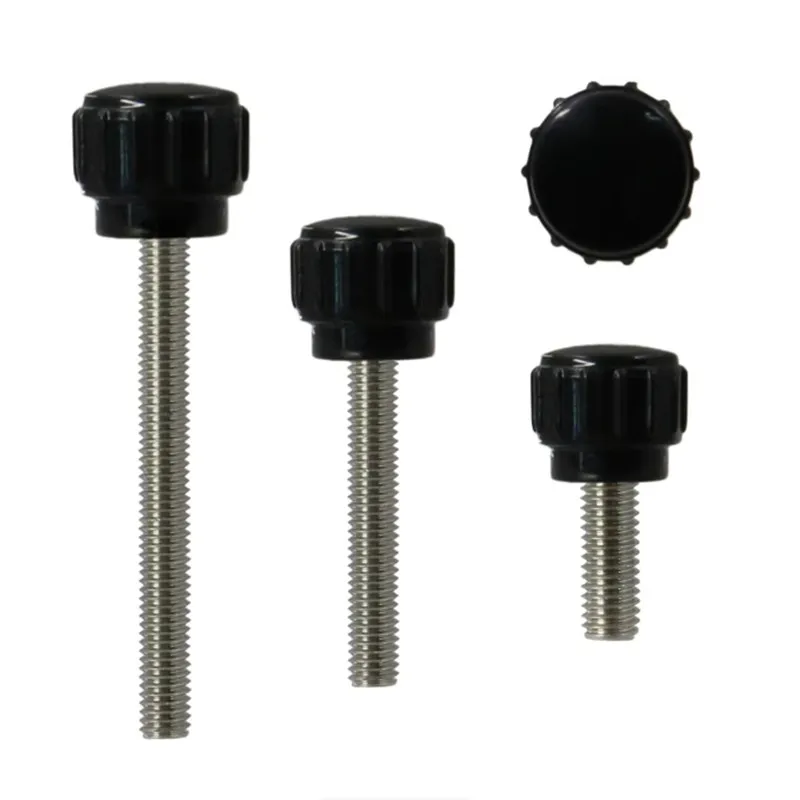 10pcs M3 M4 M5 Black Bakelite Round Head With Stainless Steel Rod Hand Handle Thumb Screw(Head Diameter 15mm)