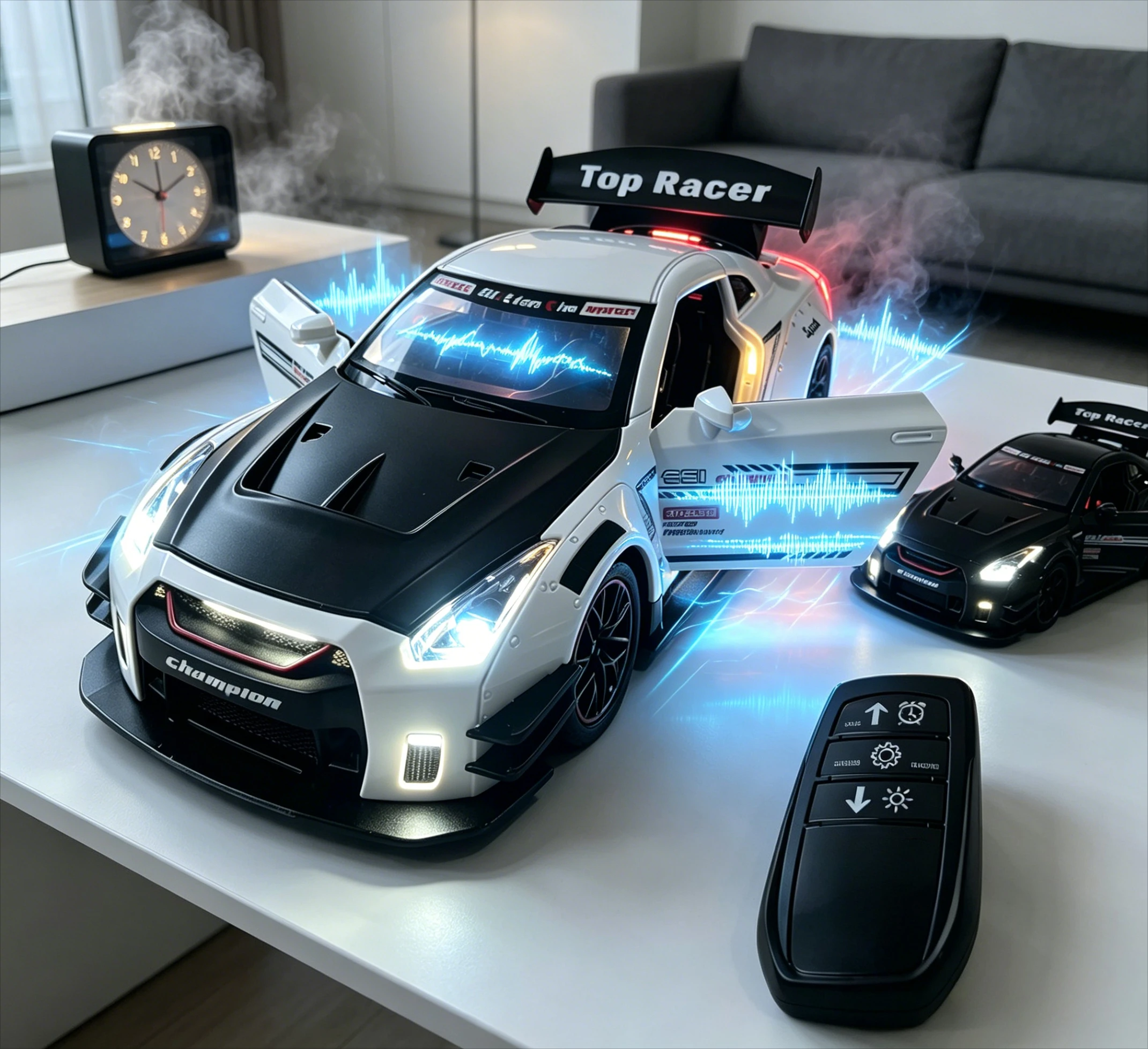

Dynamic Smoke Visual Effect, Realistic Racing Engine Sound, Racing Car Desk Clock Stylish Home Desktop Decor Ornament Gift