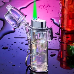 Transparent Waterproof Green Flame Lighter Detachable Lighter Case Ashtray Creative Gradient Color Butane Gas Torch Lighters
