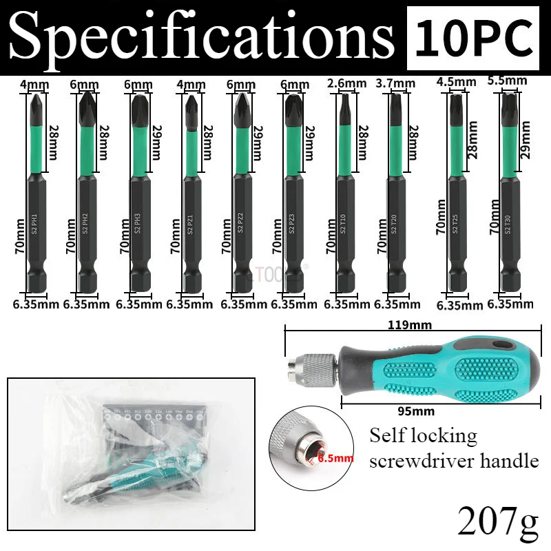 

Набор мощных магнитных отверток, комплект из 10 насадок, противоскользящие ударопрочные, подходят для дрелей, литиевых дрелей, электрических отверток, инструментов