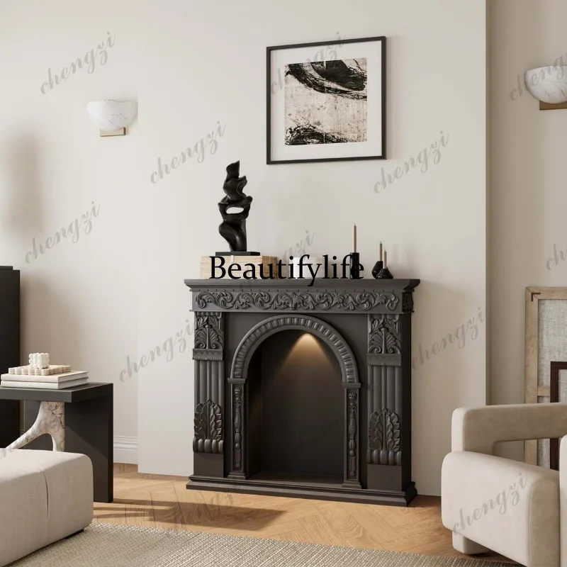 French retro fireplace decorative cabinet, cream wind atmosphere light, living room entrance cabinet, European decorative