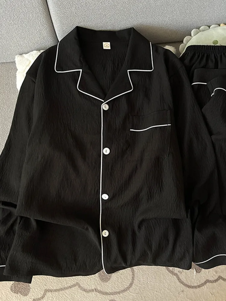 Spring Summer New Solid Simple Men's Pajamas Set Lapel Neck Long Sleeve 2 PCS Men's Pajamas Casual Soft Oversized Loungewear