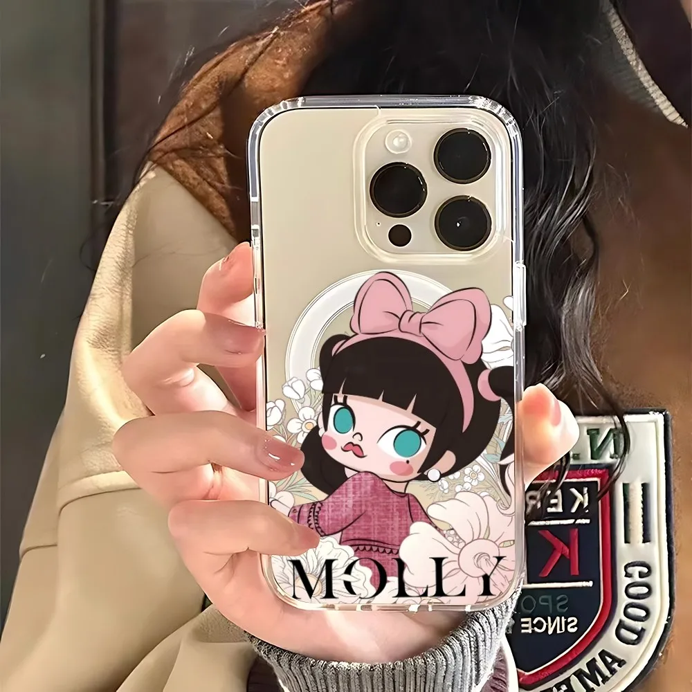 

M-MOLLY Cute Girl Phone Case Magsafe Magnetic For Iphone 13 Pro Max Case 12 Mini Cover Straight 11 14 15 16Wireless Charging