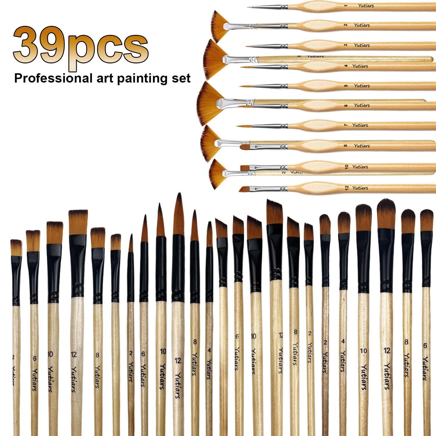 39pcs Artist Paint Brushes for Acrylic, Watercolor, Gouache, Oil and Hobby Painting Wood Color