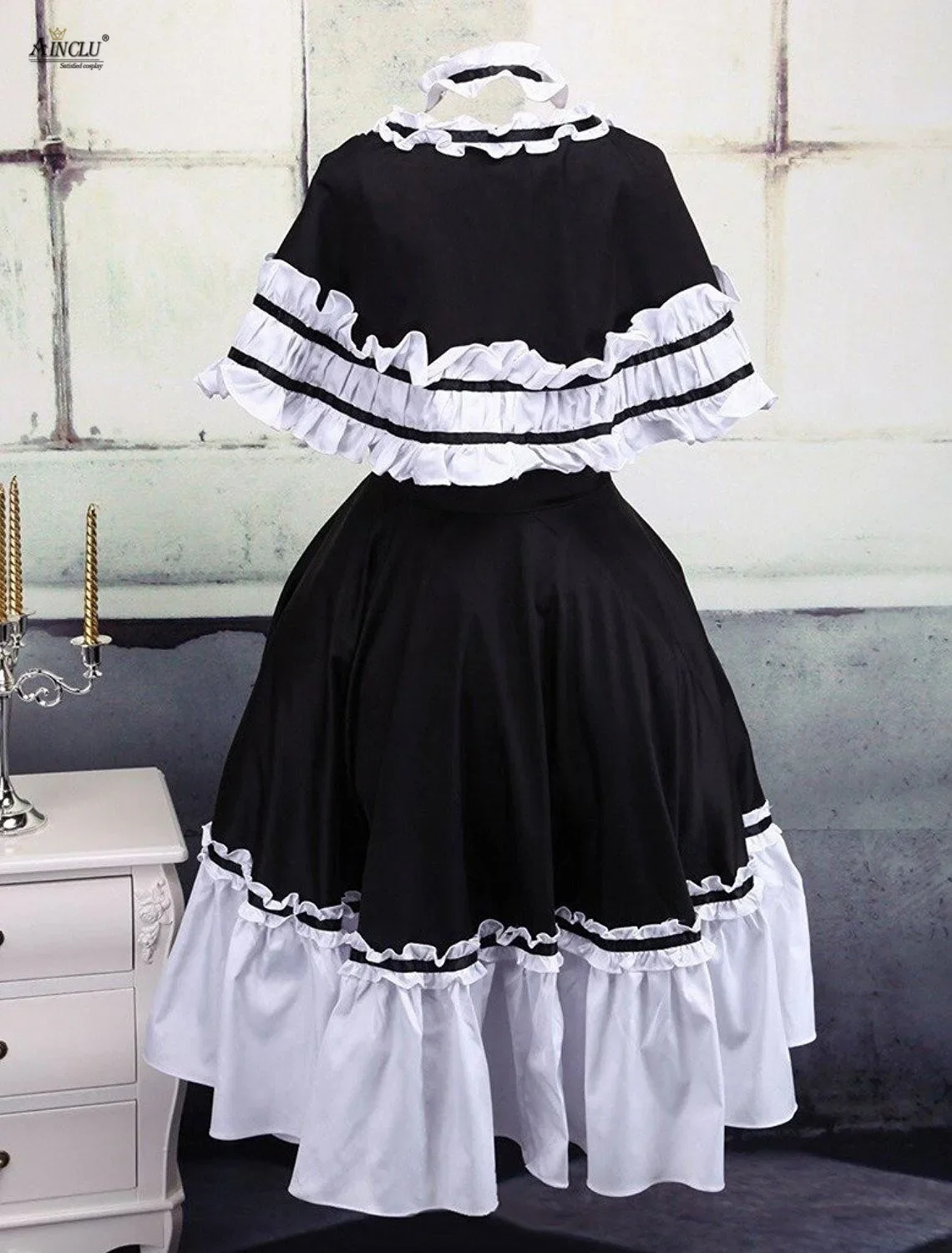 Ainclu Cotton Black And White Lace Ruffles Cotton Gothic Half sleeves 