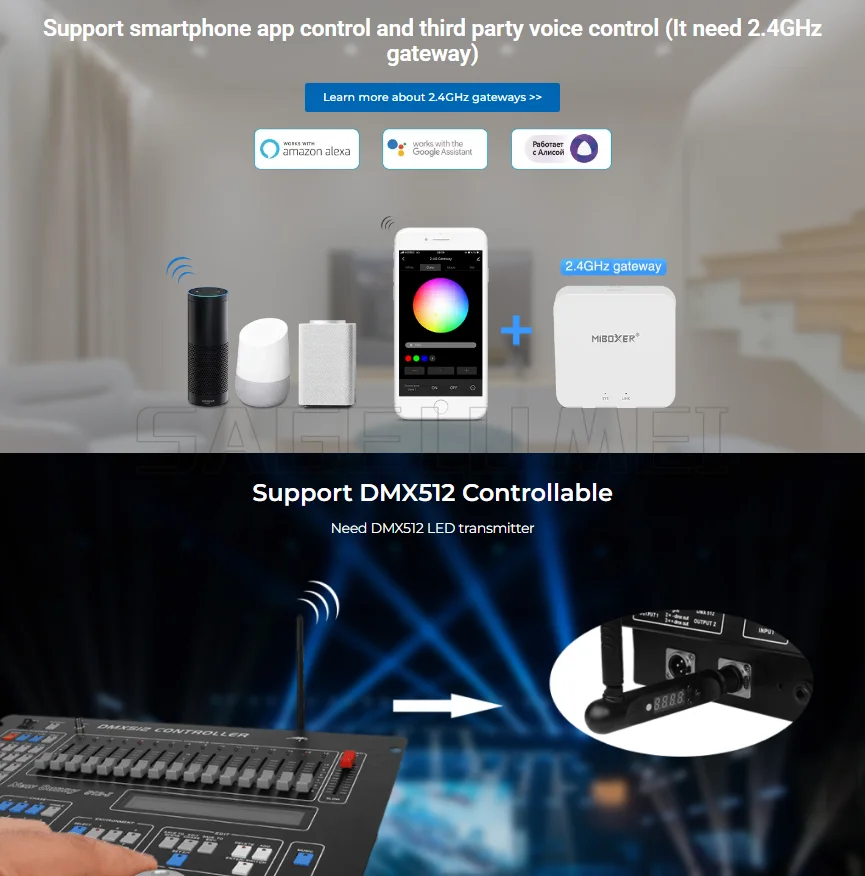 FUT035S-FUT039S Series 2.4GHz LED Controllers by Miboxer Dimmable For Single/Dual Color RGB/RGBW/RGB+CCT Strip Lighting Systems