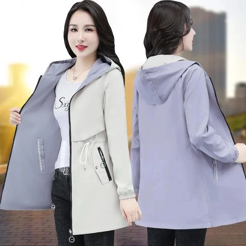 

Double-Sided Trench Coats Women New Spring Autumn Clothes Hooded Large Size Long Windbreaker Jacket Female Outerwear Tops