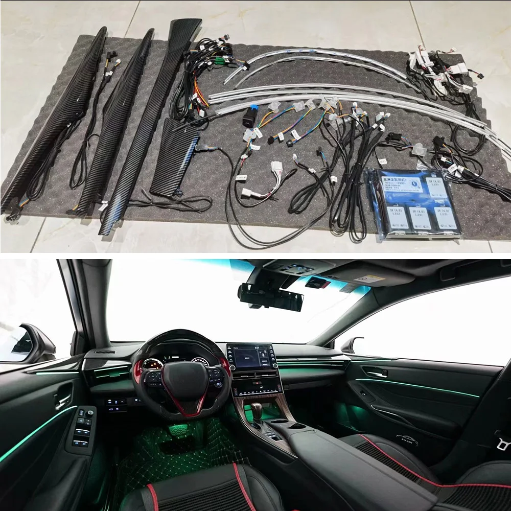 

64 цвета для Toyota Avalon, окружающий свет, дверная палка, светодиодная атмосферная лампа, дверная ручка, неоновый свет, центральная консоль, иллюминающая лампа