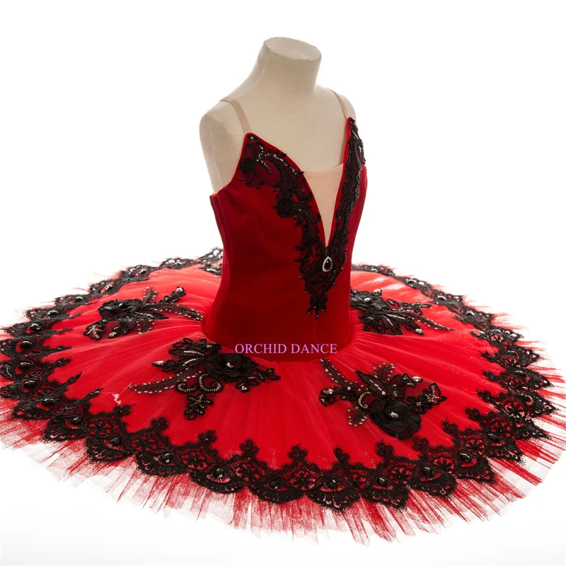 Professional High Quality Custom Size 12 Layers Competition Wear Ballet Dance Costumes Kids Girls  Red Performance Tutu