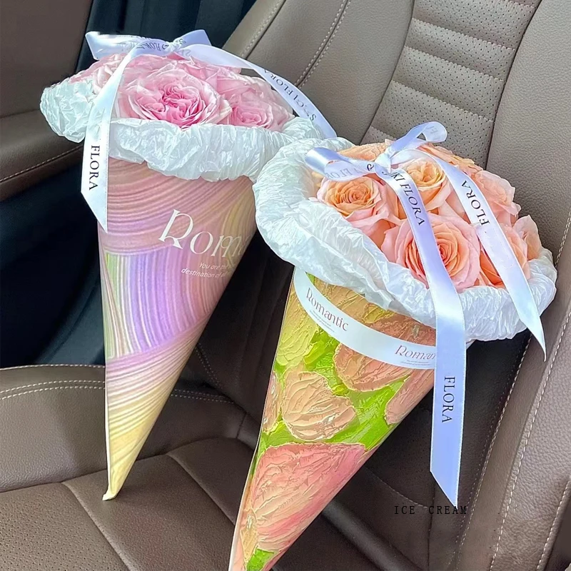 Flower Bouquet Wrapping Paper, Thickened Cardboard, Ice Cream Cone Handmade Craft Gift Packaging Materials, 10Pcs
