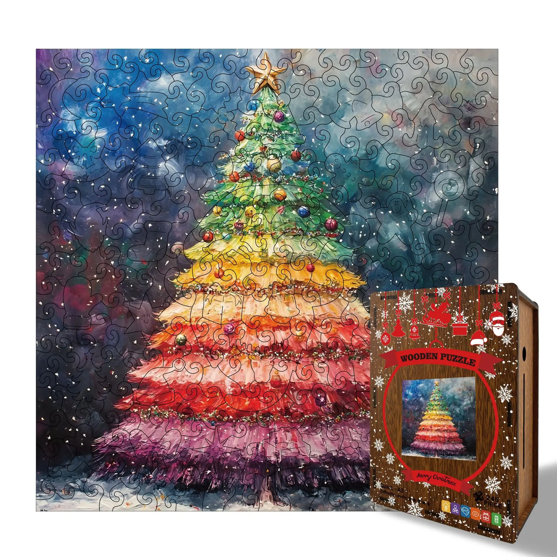 Challenging Christmas Tree Wooden Jigsaw Puzzle Irregular Shape Stress Relief DIY Toy Adult 2 Styles Coin Bank