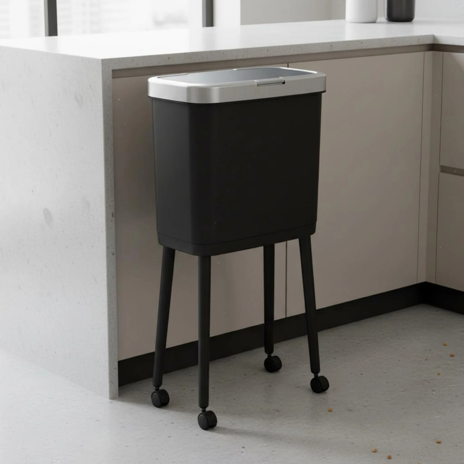 Tall Pedal Trash Can Easy to Use Raised Trash Bin with Lid Large Capacity Waste Bin Modern Look Household Storage for Kitchen