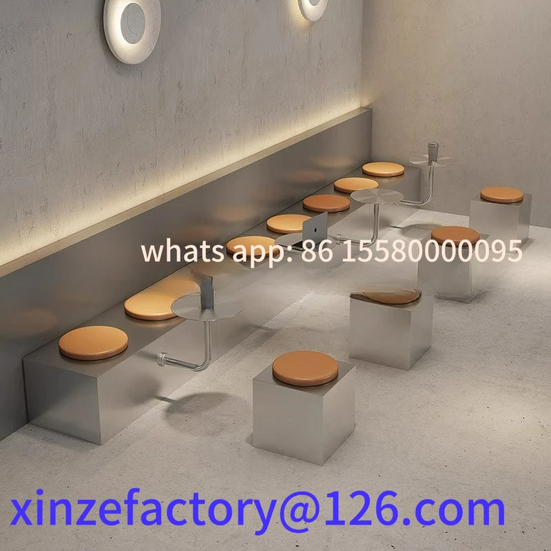 

Customized cafe simple stainless steel small round table bench