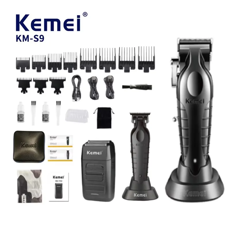 KEMEI KM-S9 Cordless 3-in-1 Professional Hair Clipper Set DLC Trimmer Beard Shaver 2500mAh with EVA Bag CE OEM