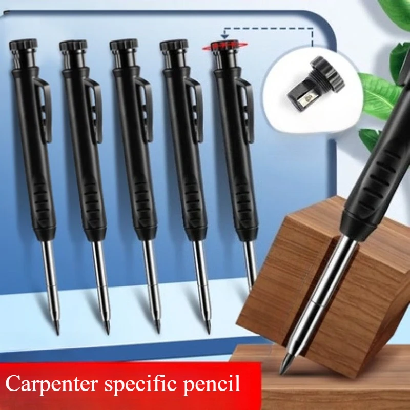 Black Carpenter's Mechanical Pencil Long - Headed Deep - Hole Marker Drafting Pencil Metal Punching Pen Carpentry Marking Pen