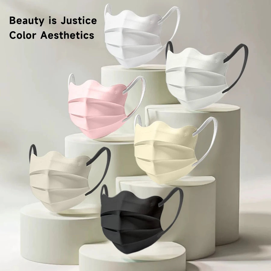 1-100 قطعة ​ قناع وجه للاستعمال مرة واحدة ملفوف بشكل فردي مكون من 3 طبقات من Morandi Color الواقي المضاد للغبار، تصميم على شكل أنيق M