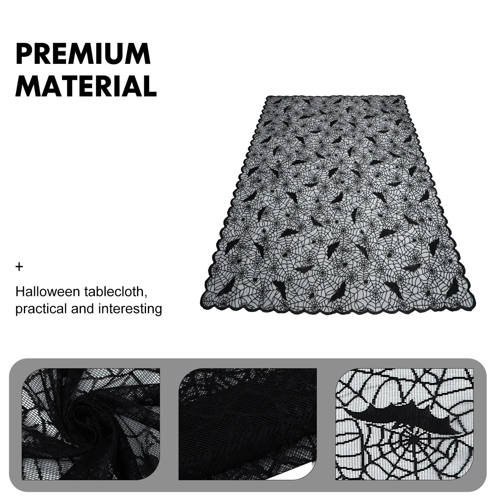 1Pcs Halloween Lace Spider Web Tablecloth Black Decorative Fireplace Cloth Lampshade Party Decoration for Haunted Carnival