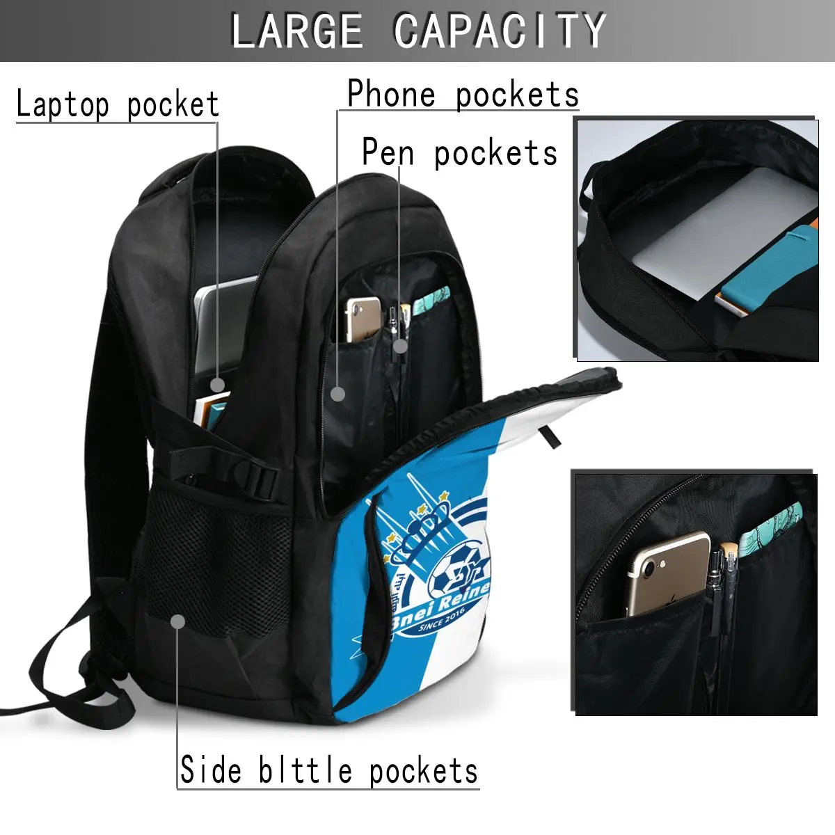 Maccabi Bnei Reign Travel Laptop Backpack, Mochila Resistente à Água Empresarial com Porta de Carregamento USB, Bolsa de faculdade para homens e mulheres